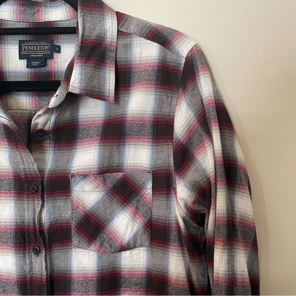 Pendleton Brown and Red Plaid Cotton Long Sleeve Button Down Western Cowgirl - Picture 4 of 7